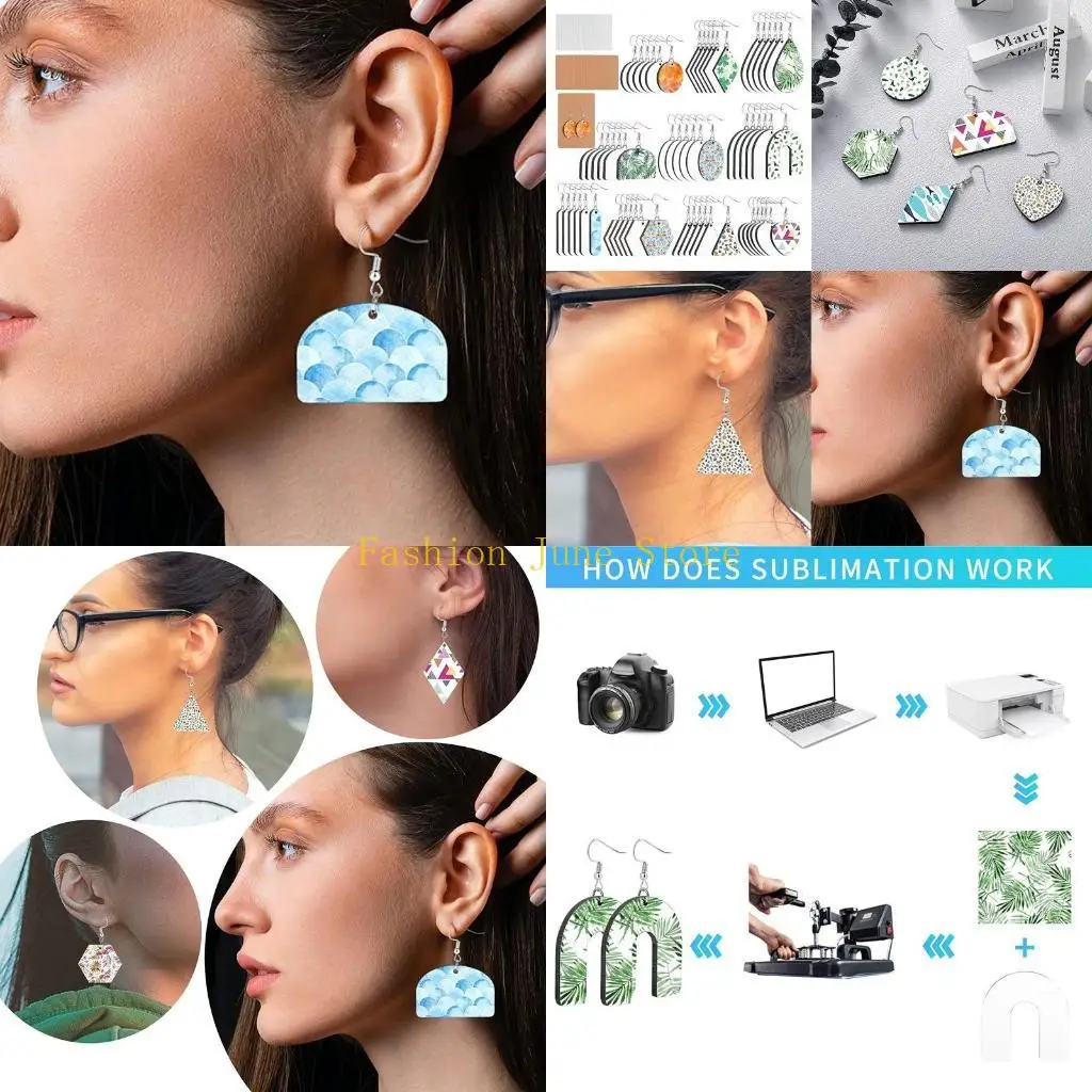N5KA 60 Pcs Blank Dye Sublimation Earrings with Earrings Cardboard Double Sided Heat Transfer Water Drops Love Heart Blanks