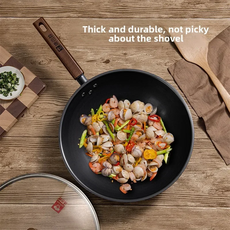 DSA iron pot household no-coating old-style wok, induction cooker universal, low oil smoke frying pan 3