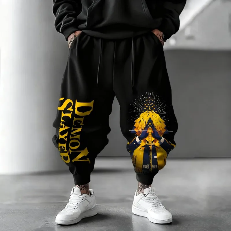 Outono inverno moletom masculino anime japonês demon slayer zenitsu gráficos roupas masculinas calças causais de grandes dimensões 100%