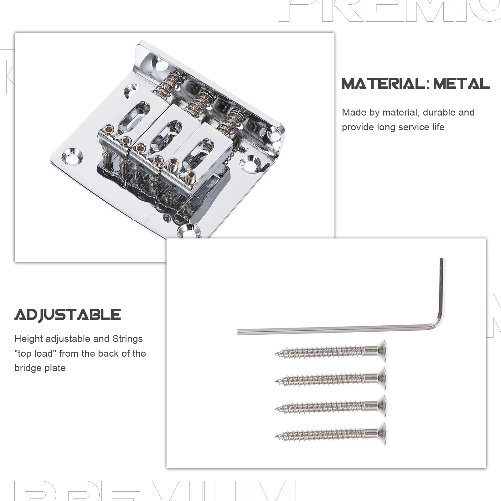 

3 String Guitar Bridge With 4 Screws Vintage Bass Bridge For Jazz Top Load Metal Cigar Box Guitar Parts Silver