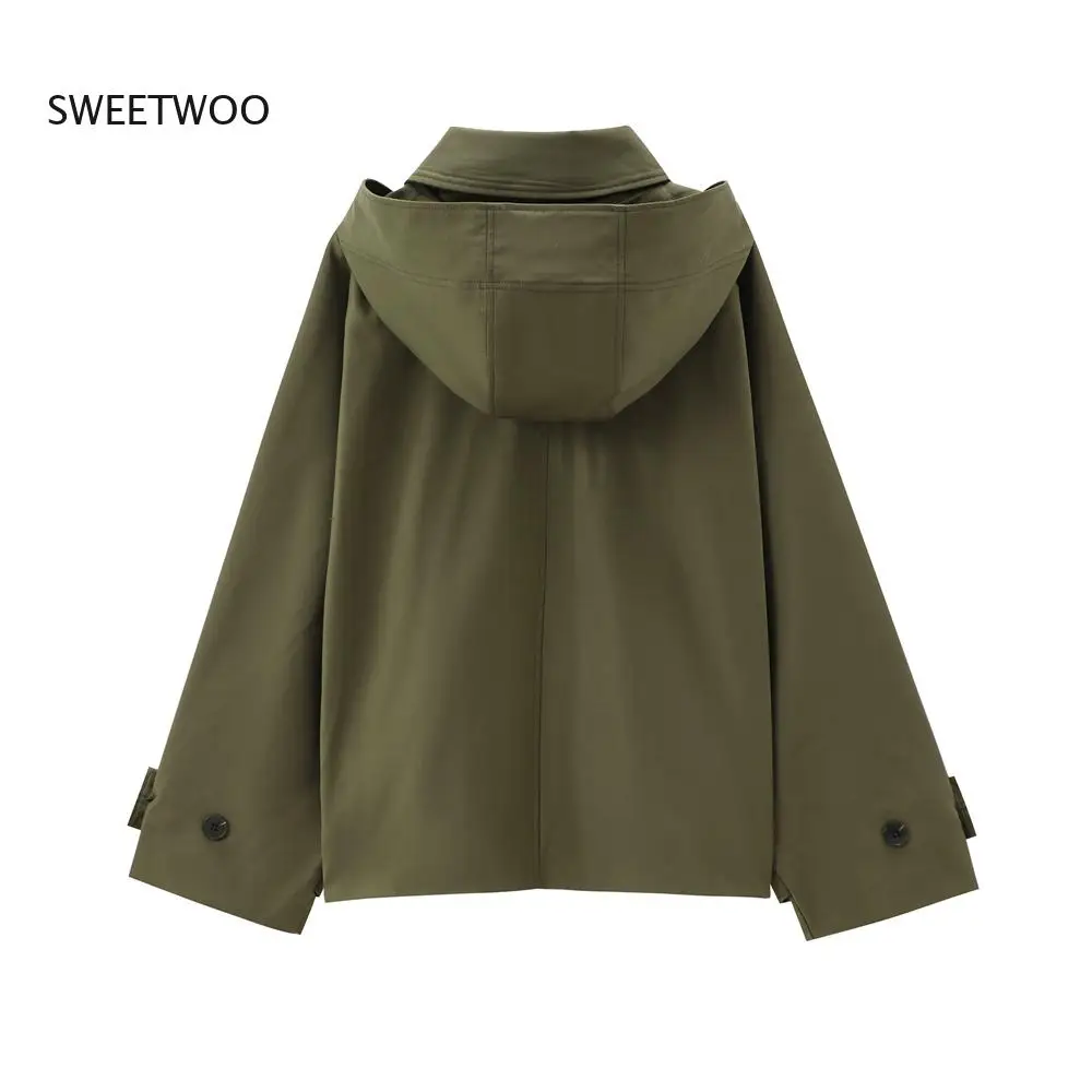Women's Autumn European American Style Jacket - Hooded Lapel Single Breasted Short Trench Coat