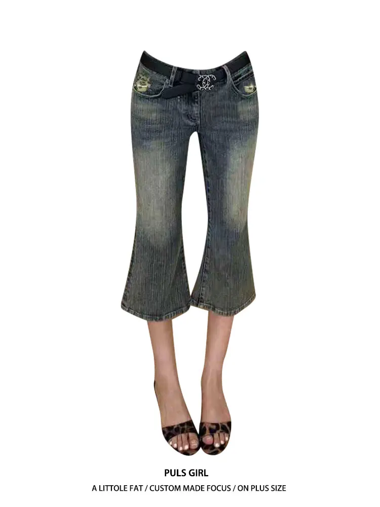 

Low Waist Slim Fit Distressed Denim Cutoffs High Slit Vintage Washed American Style Summer New Women's plus Size Jeans