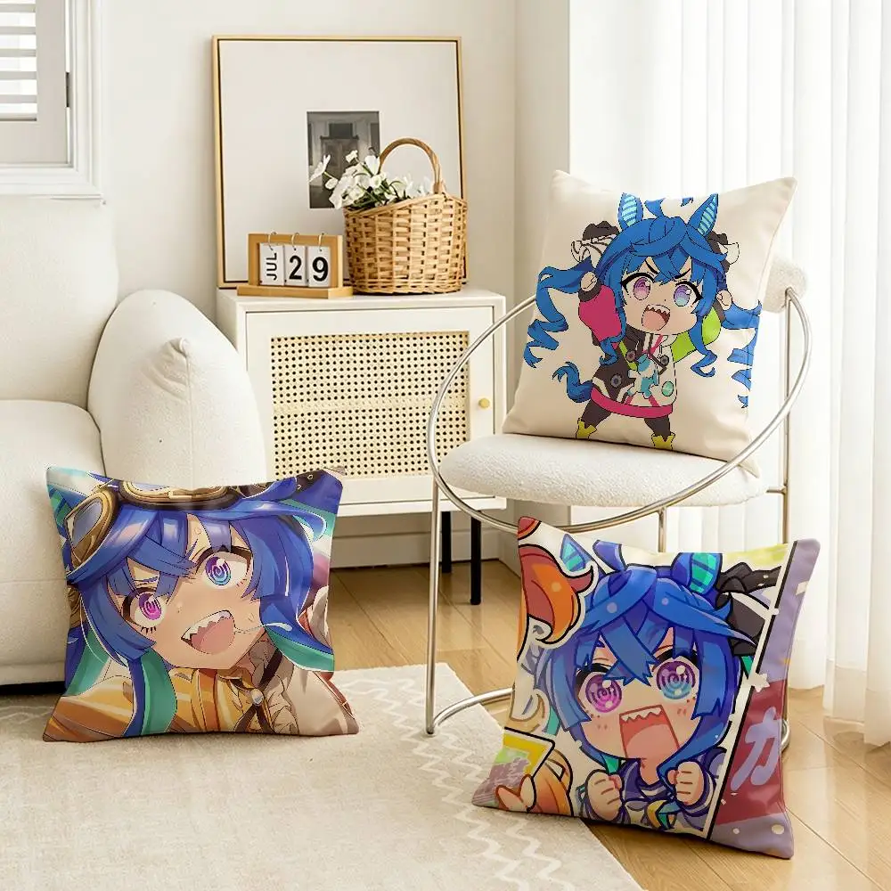 Cute Umamusume-P-D T-Twin Turbo Customizable Square Cushion Cover Double Sided Print Pillow Case