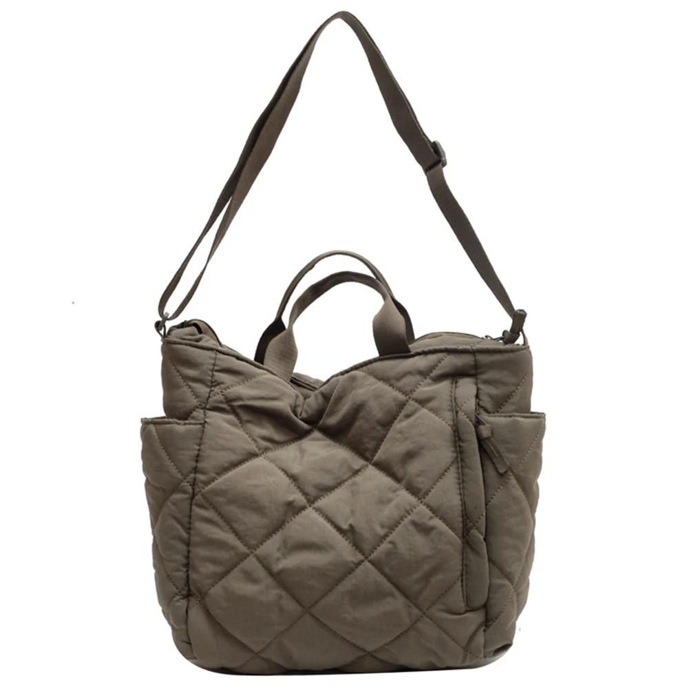 Bolsa mensageiro acolchoada monocromática para mulher, bolsa treliça rhombic, grande capacidade, moda casual, compras de rua, outono e inverno