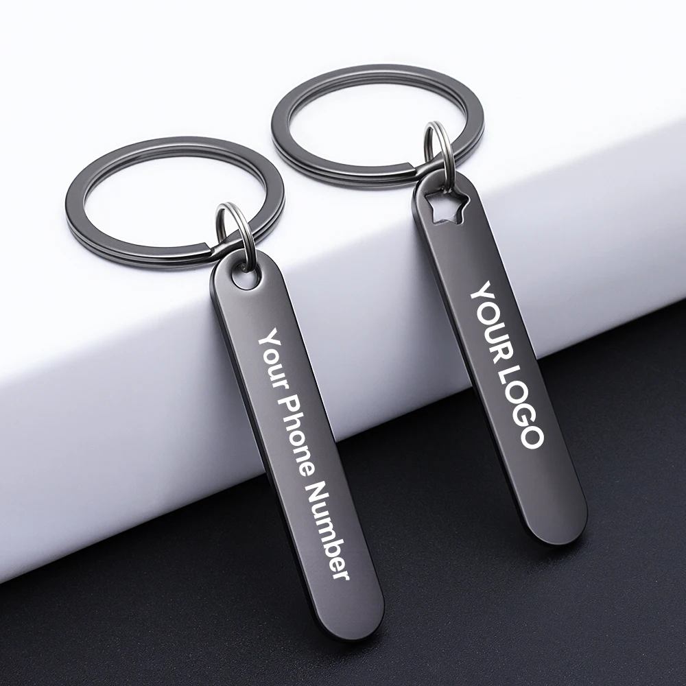 1PCS Free Customized Keychains Titanium Bar Keyring Personalized Laser Engraving Logo for Phone Number Name Car Key Chain Gifts