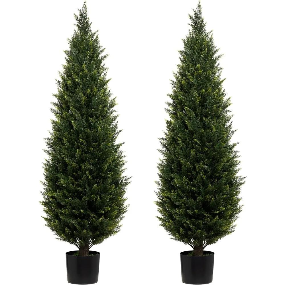 Two 4FT Artificial Cedar Trees Artificial Pine Tree UV Resistant Potted Plant Artificial Outdoor Tree