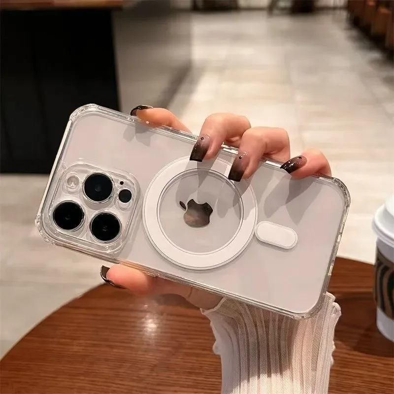 Original For Magsafe Wireless Charge Magnetic Phone Case for iPhone 16 15 14 13 12 11 Pro Max Shockproof Bumper Clear Cover