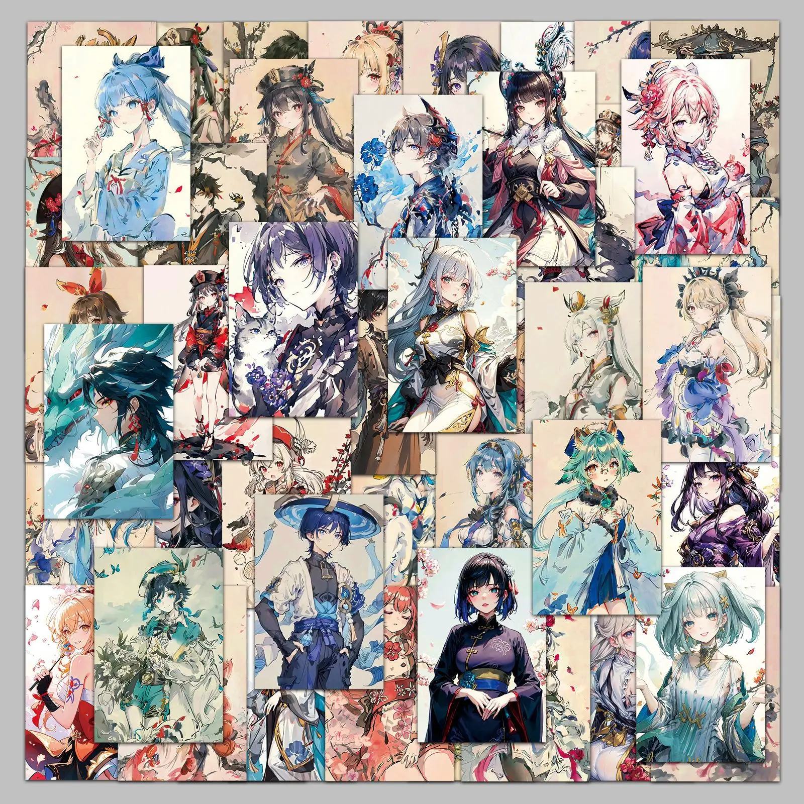 50 Pcs Genshin Impact Game Characters Sticker Yae Miko Raiden Shogun Washpainting Anime Waterproof Creative Sticker Decoration