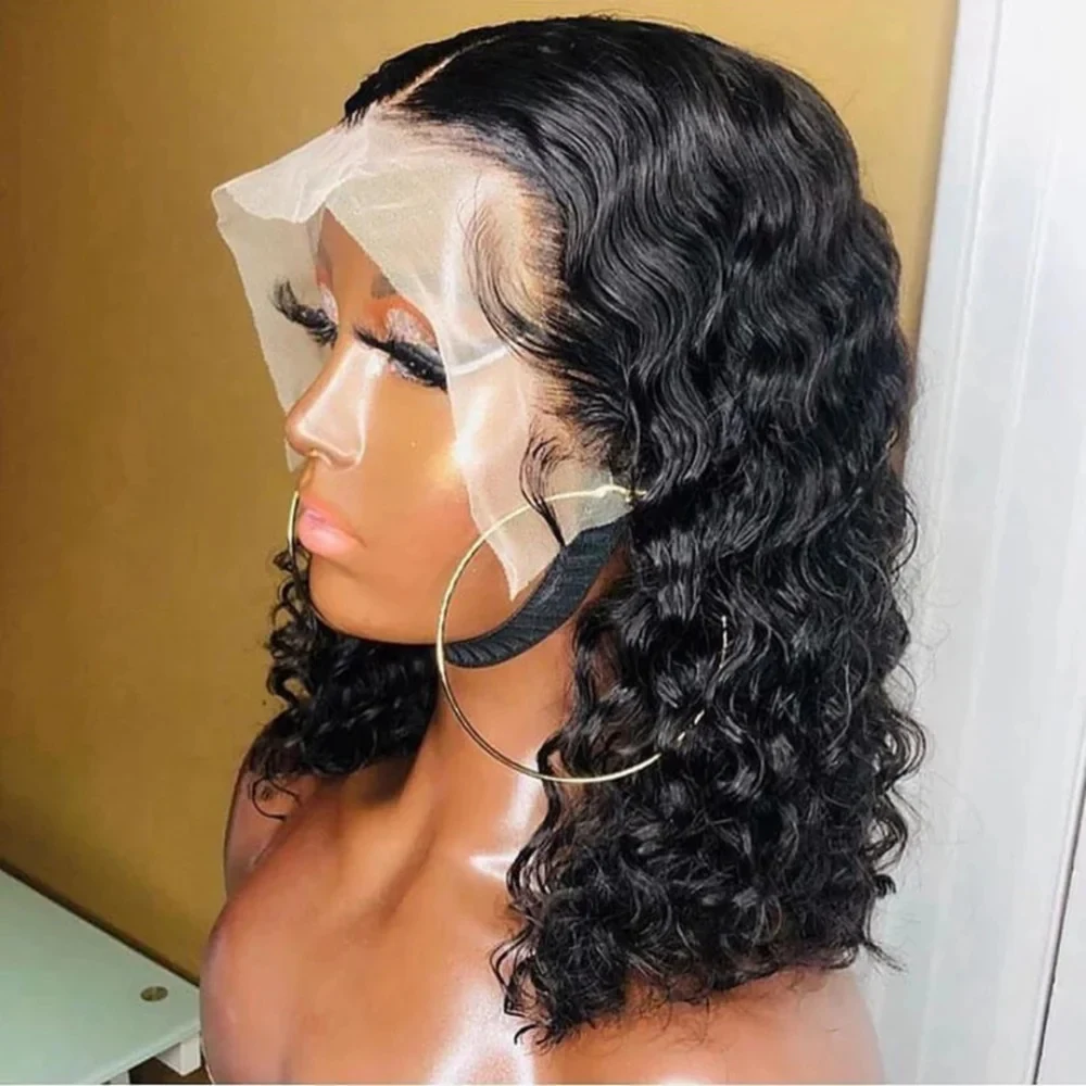 200% densité Jerry bouclés court Bob perruque cheveux humains Bob perruques vague profonde 13x6 HD dentelle fermeture perruque cheveux humains perruque profonde bouclée perruque