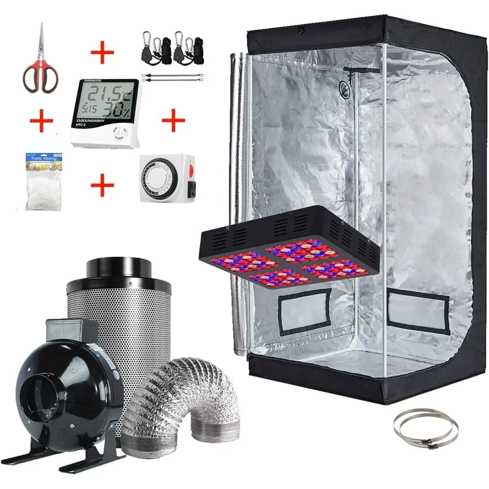 Grow Tent Kit Complete 32''x32''x63'' Grow Tent Room+LED Grow Lights 600W with 4