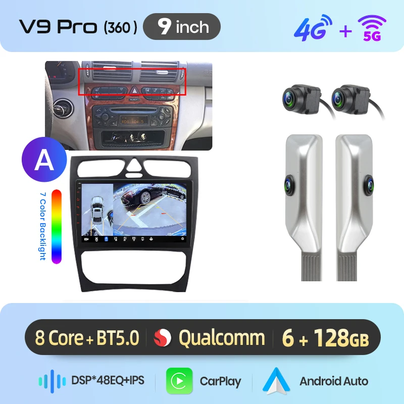 Junsun Android Auto autoradio voor Benz C-Klasse W203 C200 C320 C350 CLK W209 2000-2005 Multimedia draadloze Apple CarPlay slimme intelligente systemen IPS touchscreen stereo videospeler 2 Din