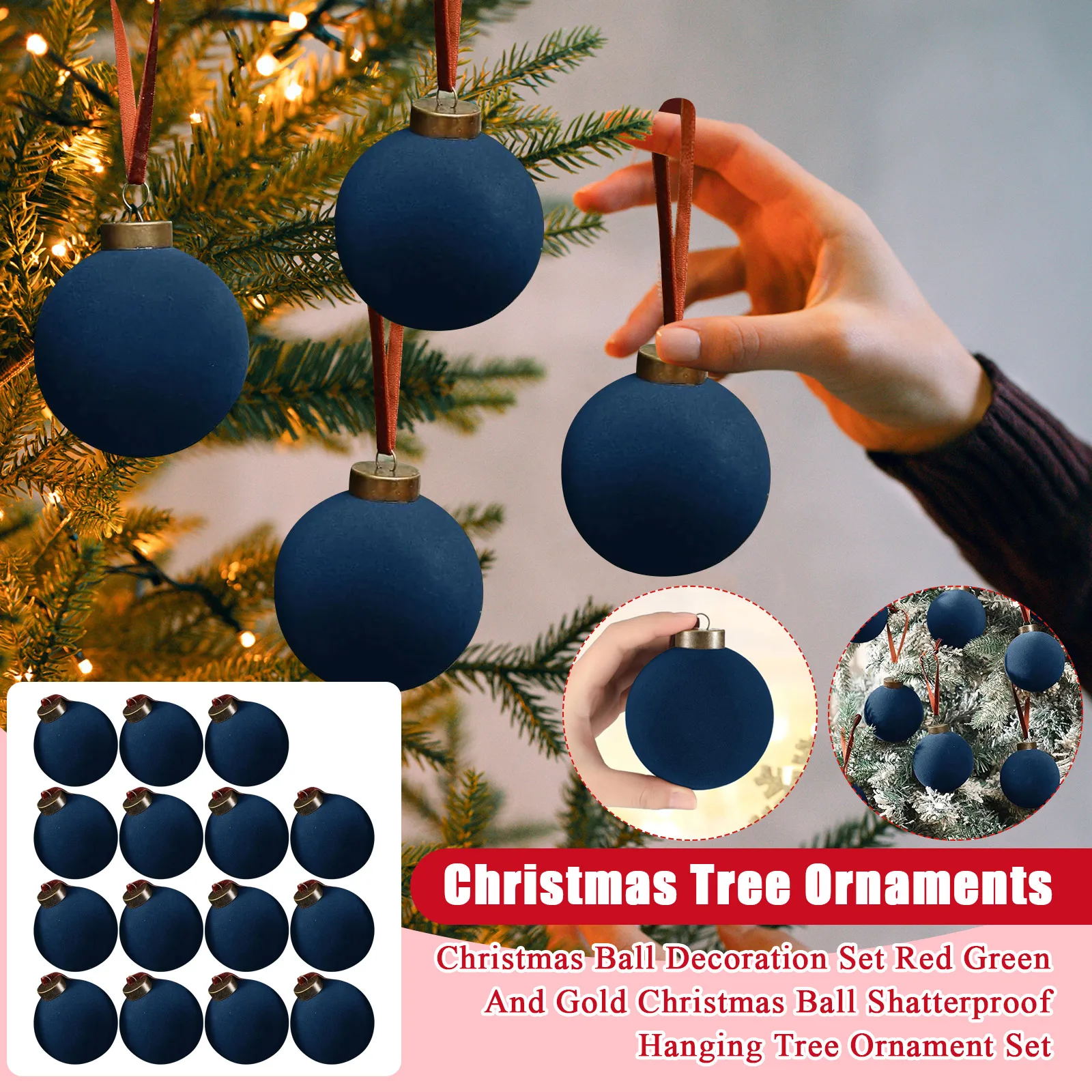 

Christmas Tree Ornaments, Christmas Ball Decoration Set 8cm 15pcs Christmas Ball Shatterproof Hanging Tree Ornament Set Blue