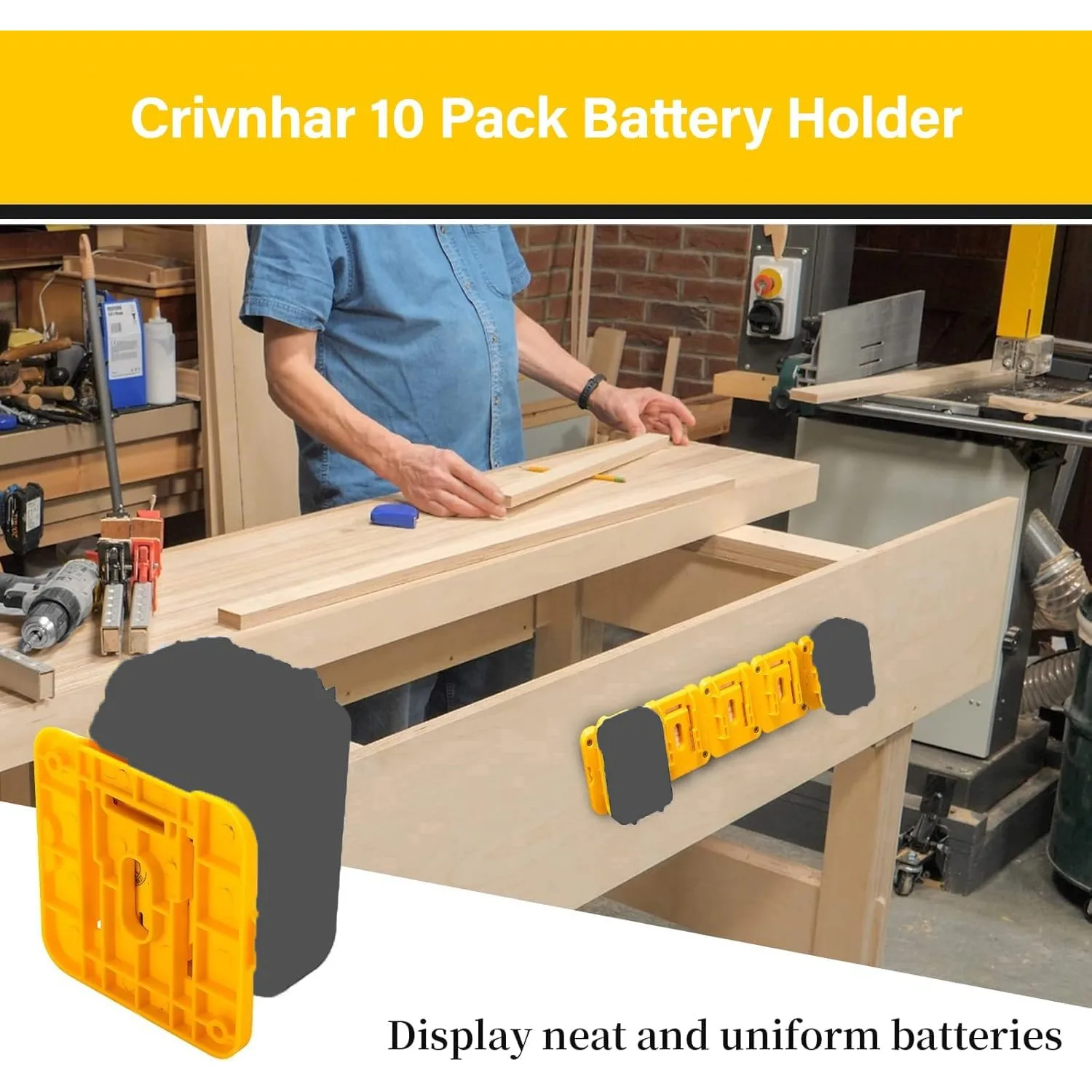 Set of 10 Battery Holder for Dewalt 20V Max Batteries, Battery Dock Mount Compatible with DCB200, DCB201, DCB202, DCB203, DCB204