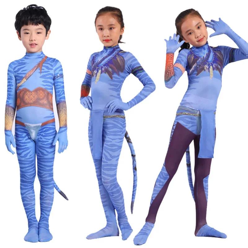 Bambini adulti Avatar 2 Costume Cosplay film jack Sully Neytiri tuta tute Zentai Costume da festa di Halloween Zentai