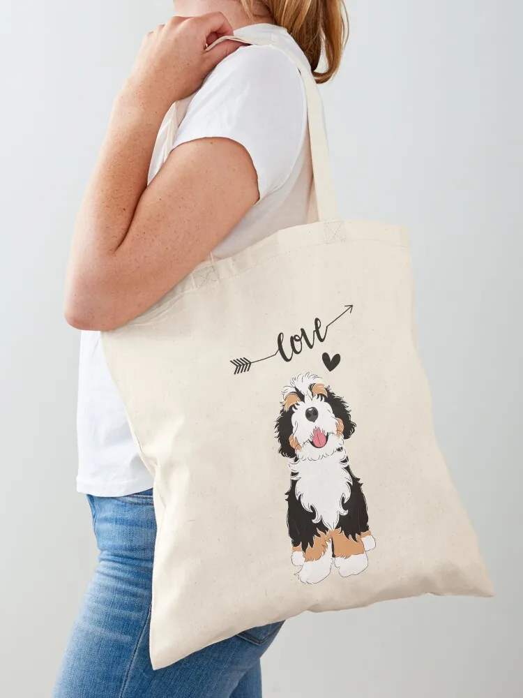 LOVE Tri Color Bernedoodle Tote Bag shopper bag women Beach bag Gift