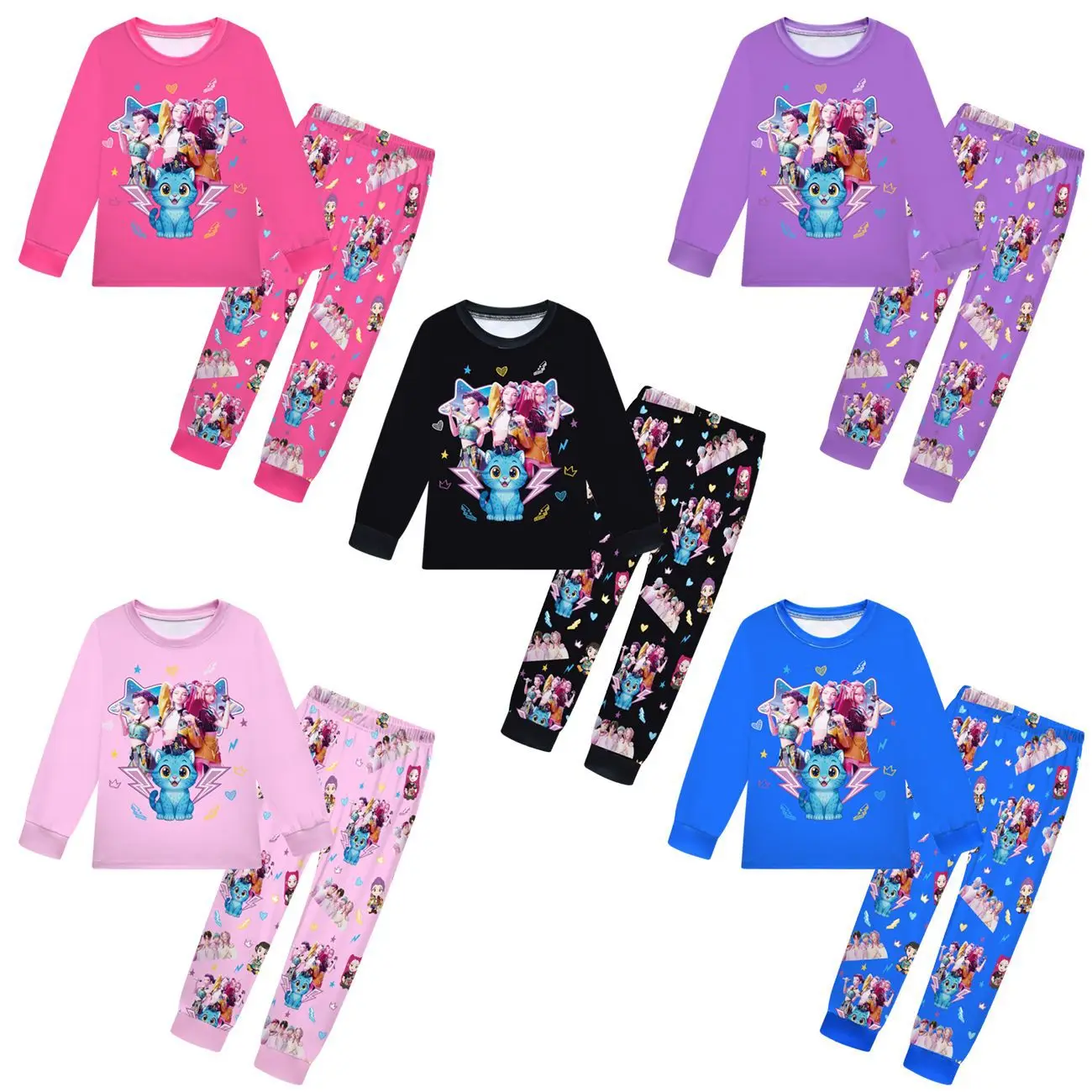 Kpop شيطان الصيادين الاطفال زي منامة مجموعة رومي ميرا زوي بنين ملابس خاصة يومية طفل الفتيات طويلة الأكمام تي شيرت + السراويل 2 قطعة دعوى