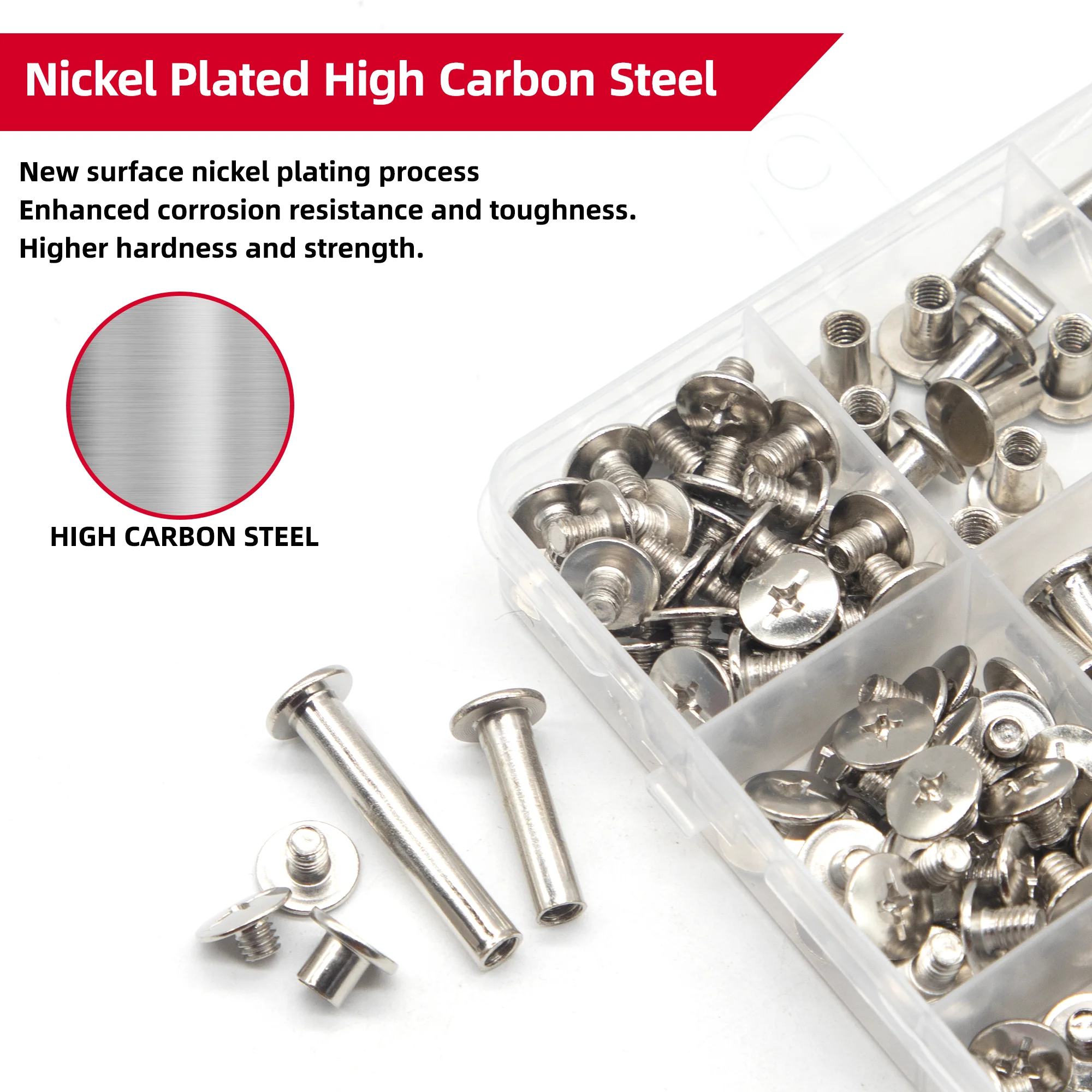 200PCS Phillips Chicago Screws Silvery Binding Screw Posts, Photo Albums Scrapbook Extension Screws Assorted Kit, 10 Sizes