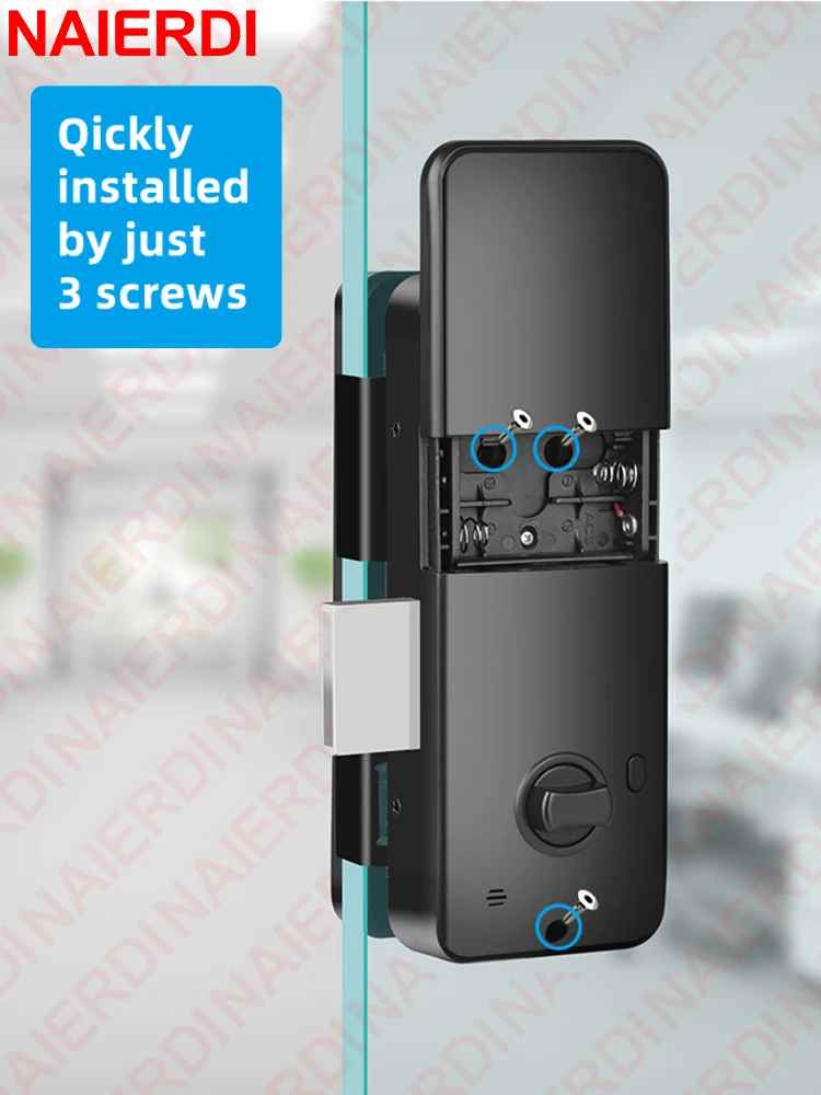 NAIERDI Tuya App Smart Glass Door Lock Bluetooth Fingerprint Password Biometric Keyless Entry Door Handle Security Hardware