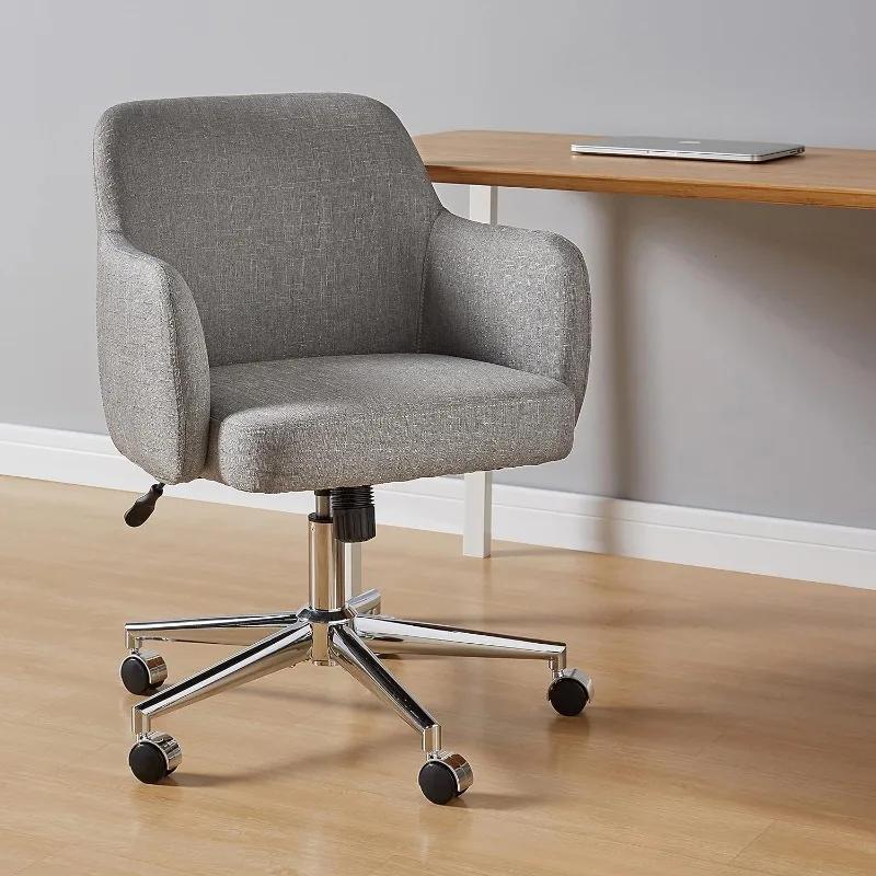 Silla de escritorio con brazos y altura ajustable, Sillón tapizado giratorio de 360 grados, color gris claro, 25 "23,25 D x" W x 36,25 "H