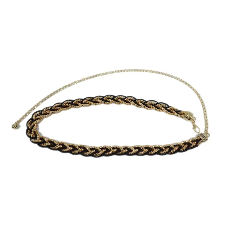 2024 New Summer Ladies Fashion Sweet Metal Chain Braided Thin Waist Chain Dress Decoration Belts for Women Luxury Designer Brand