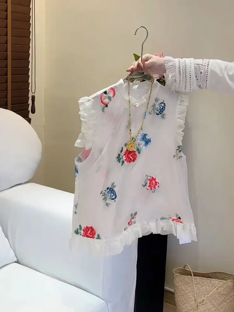 

Ele Embroidered Chinese Sle Top Women's Faion Summer New plus Size irt Collar ort Sve Comfortable Breathable