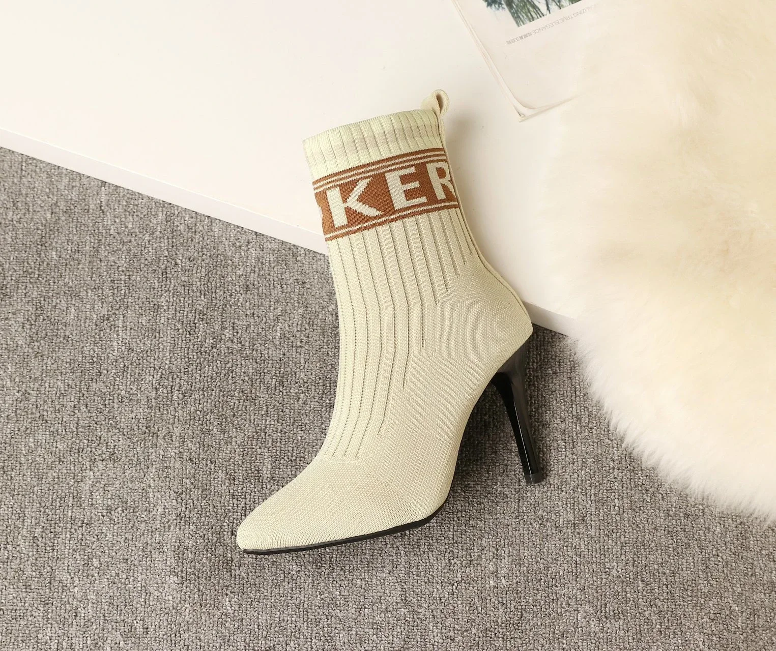 Short boots women popular spring and autumn new fashion socks boots Korean version of stiletto high heels casual flying weaving