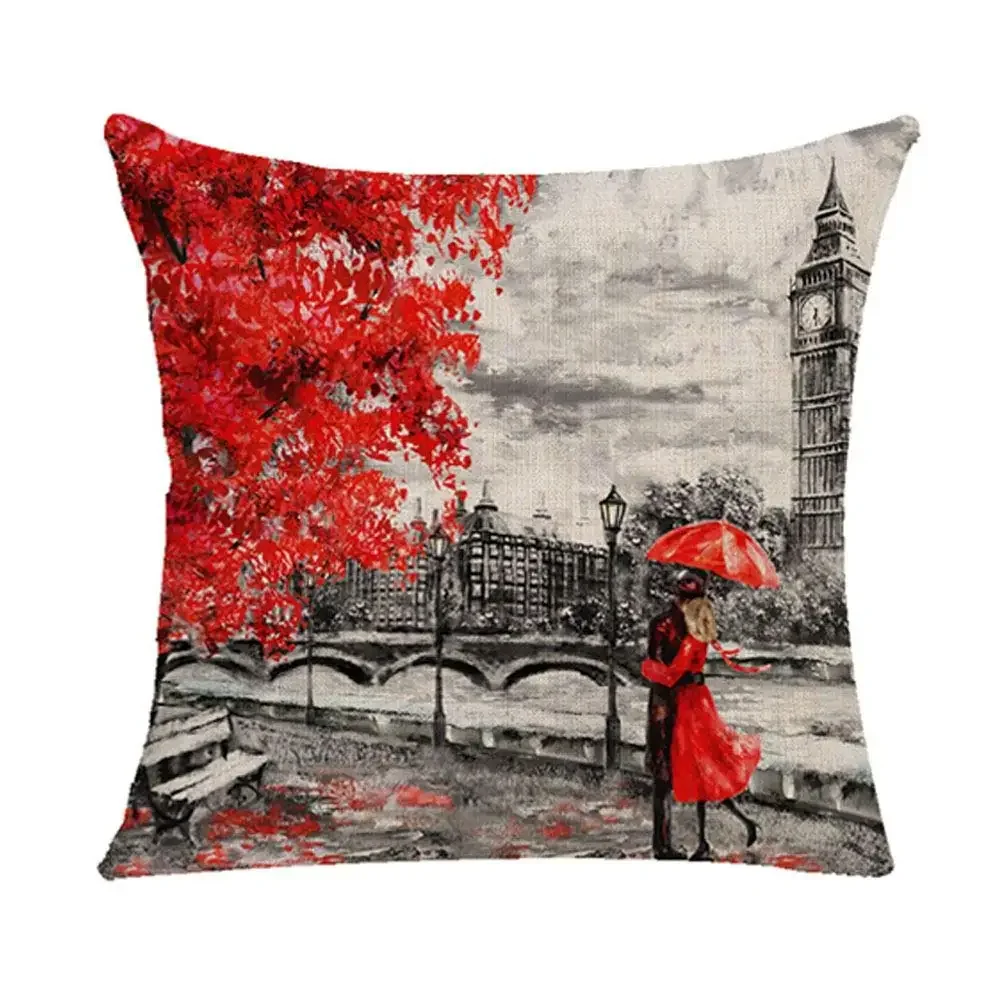 Romantic Paris red lover linen pillowcase sofa cushion cover home improvement can be customized for you 40x40 50x50 60x60 45x45