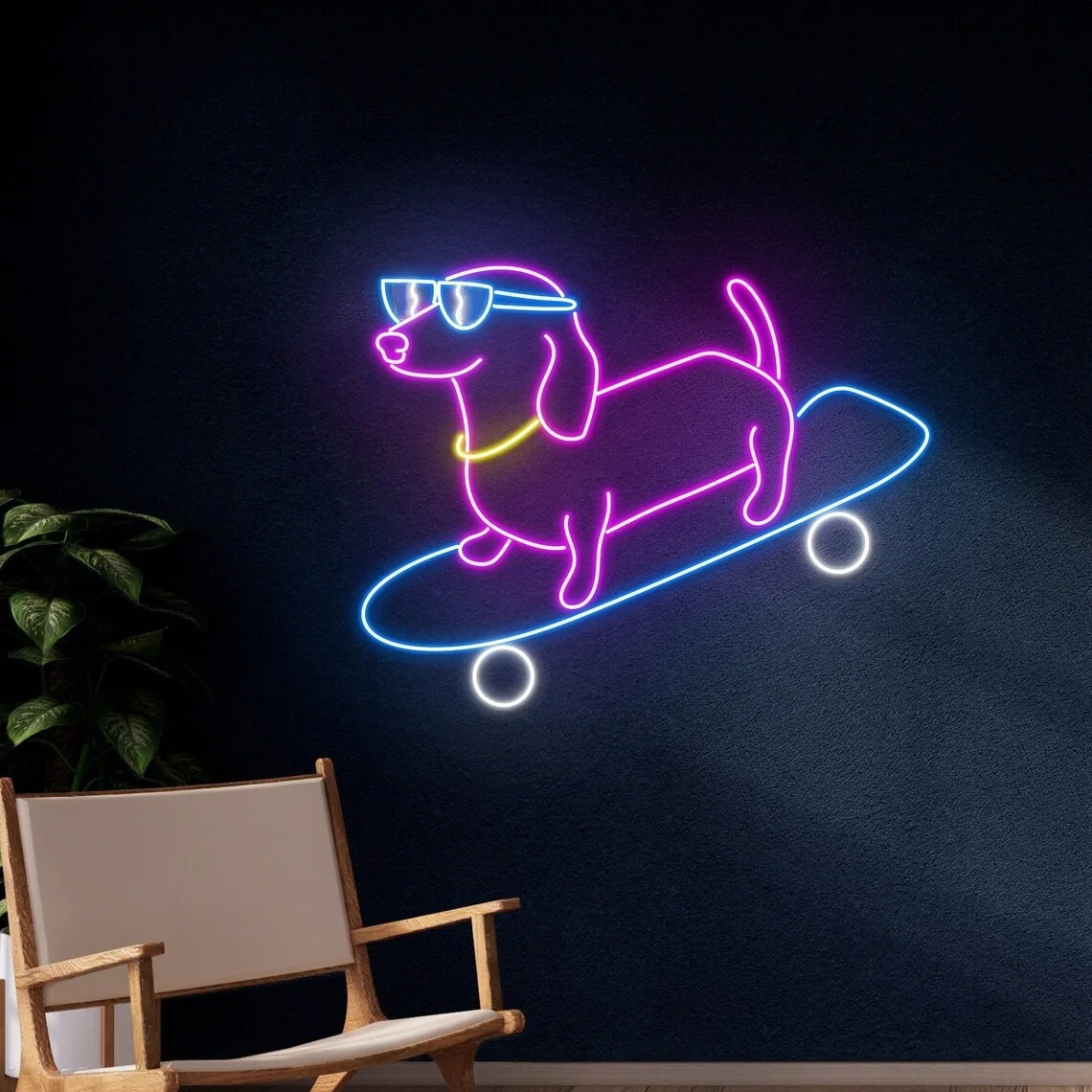 Dachshund Dog Skateboard Neon Sign Dog Skateboarder Neon Sign Skateboard Player Neon Sign