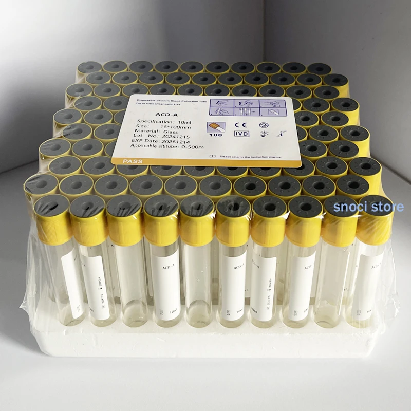 Disposable 10ml Vacuum Collection Tube Lab sampling Collecting Tube yellow cap ACD tube，glass tube，100Pcs/Pack