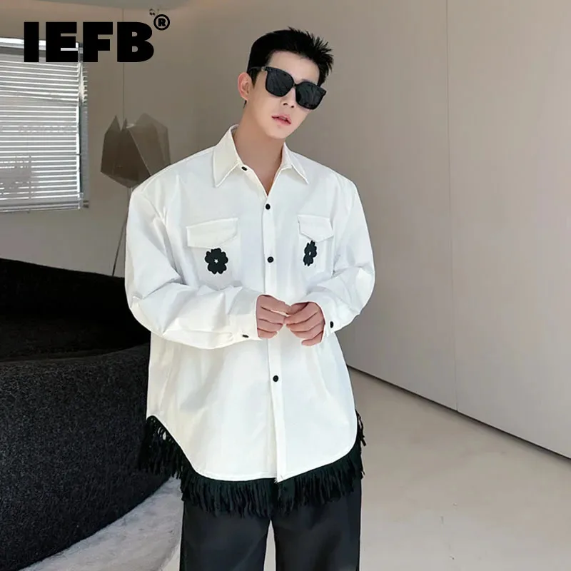 

IEFB Five Leaves Grass Shirt New Turn-down Collar Long Sleeve Single Breasted Casual Summer 2024 New Fashion Male Clothes 9C5280