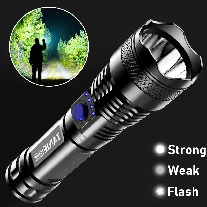 Powerful LED Flashlight Waterproof USB Charging Torch 18650 Battery Strong Light Flash Light For Outdoor Camping Hiking