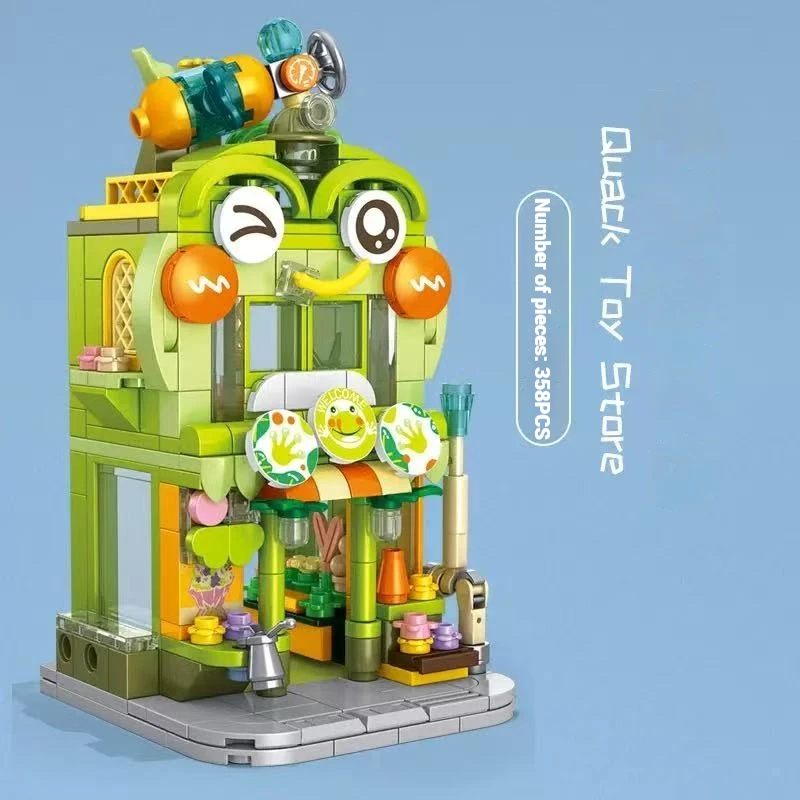 Giocattoli e regali di blocchi di costruzione di compleanno per bambini, ornamenti di assemblaggio di modelli di casa da costruzione fai-da-te di negozi di strada della città