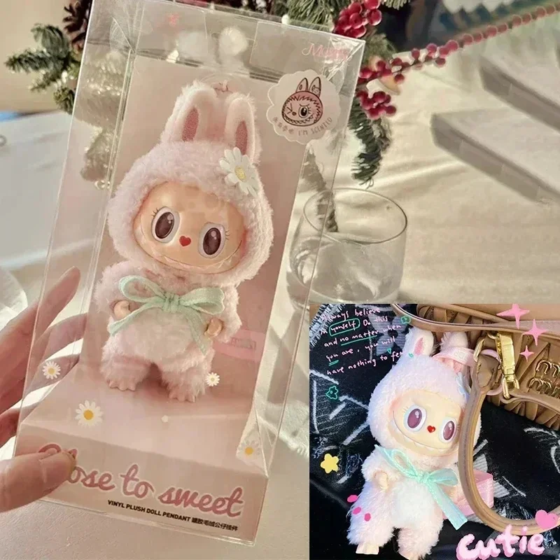 Pink Labubu mokolo 1st musim semi bunga Sayang vinil boneka Kawaii ransel Dekorasi liontin boneka taman hiburan edisi terbatas