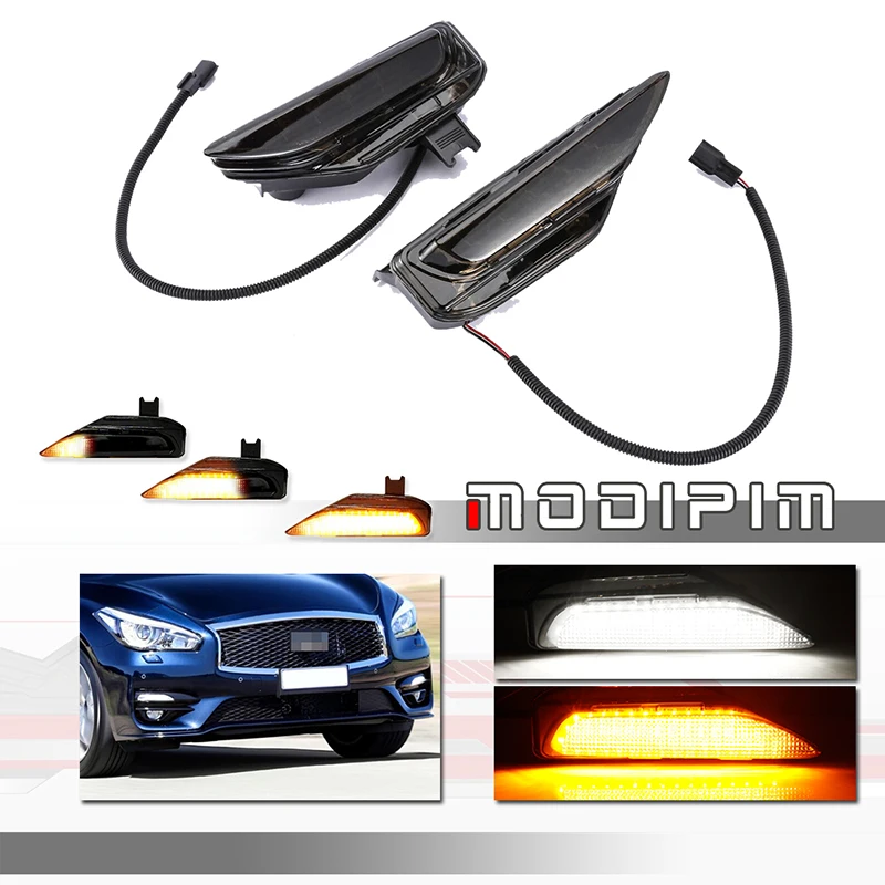 

Switchback Amber Dynamic LED Car Front Turn Signal Lights w/ White DRL/Driving Light For Infiniti Q50 Q50S Sport Model 2014-2020