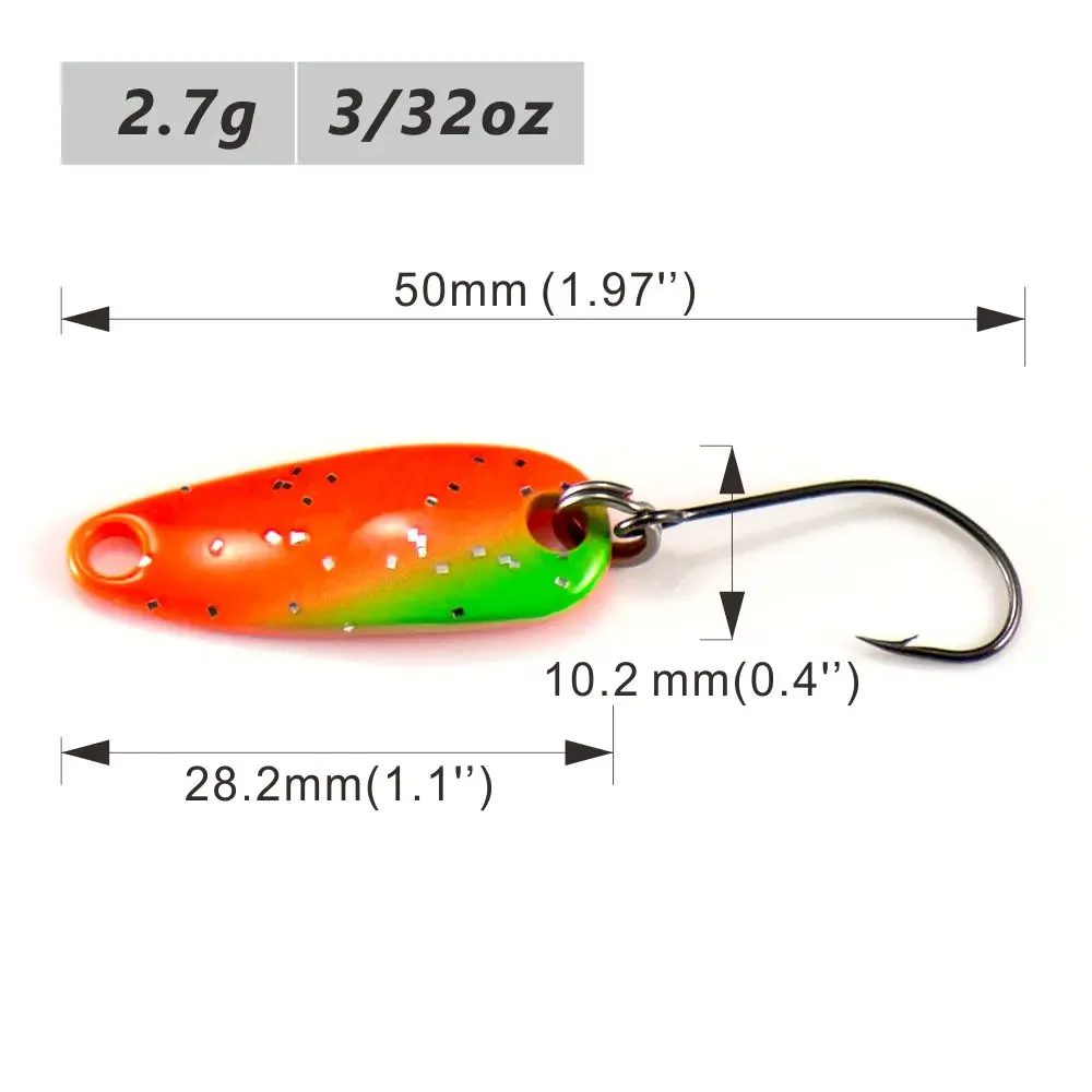 6PCS Countbass Casting Spoon With Korean Single Hook, Size 28.2x10.2mm, 2.7g  3/32oz Salmon Trout Pike Bass Fishing Lures