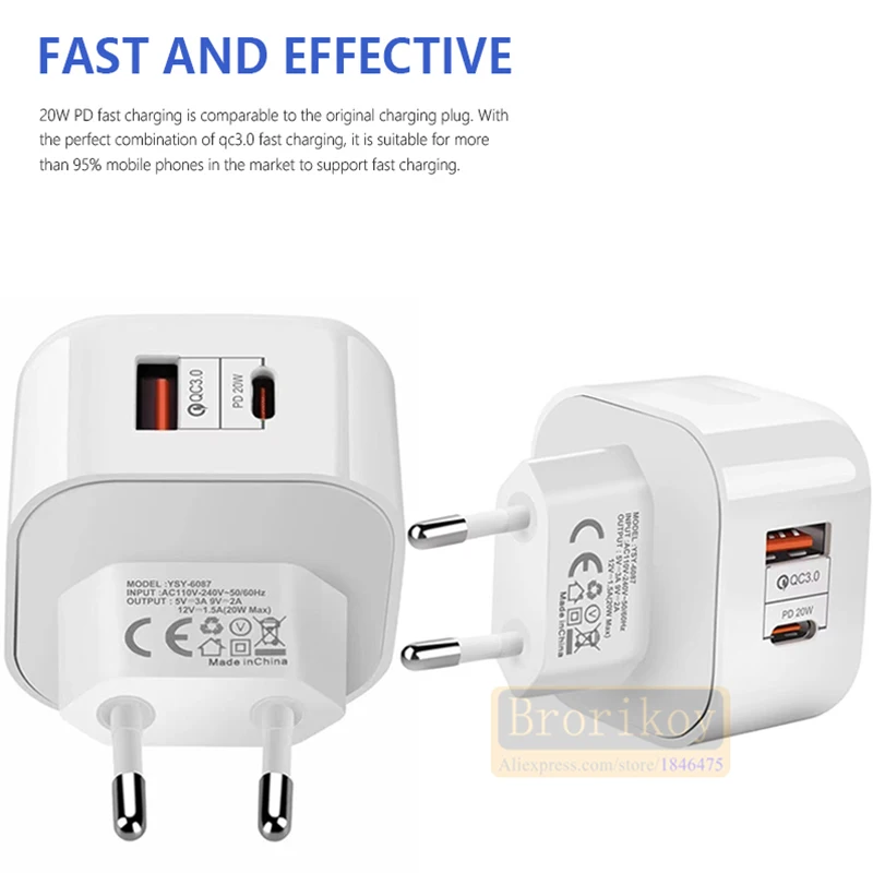 USB C Charger 20W PD Fast Charge QC3.0 QC4.0 For Macbook Pro iPhone12 Samsung S20 Huawei P40 P30 Pro Xiaomi 10 9 Mi iPad Adapter