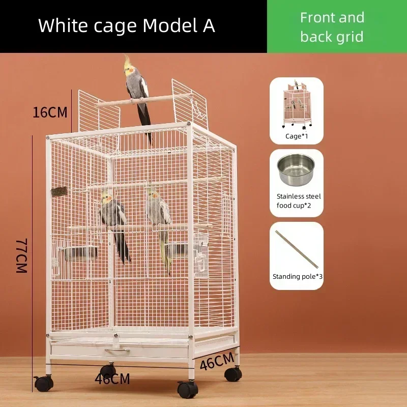 Transparent Acrylic Metal Bird Cage Splash-proof Parrot Cage Large Budgie Villa Breeding Cage