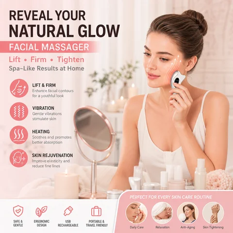 Electric Gua Sha Face Massager with Heated Vibration Double Chin Skin Lifting & Firming Tool Facial Scraping Device