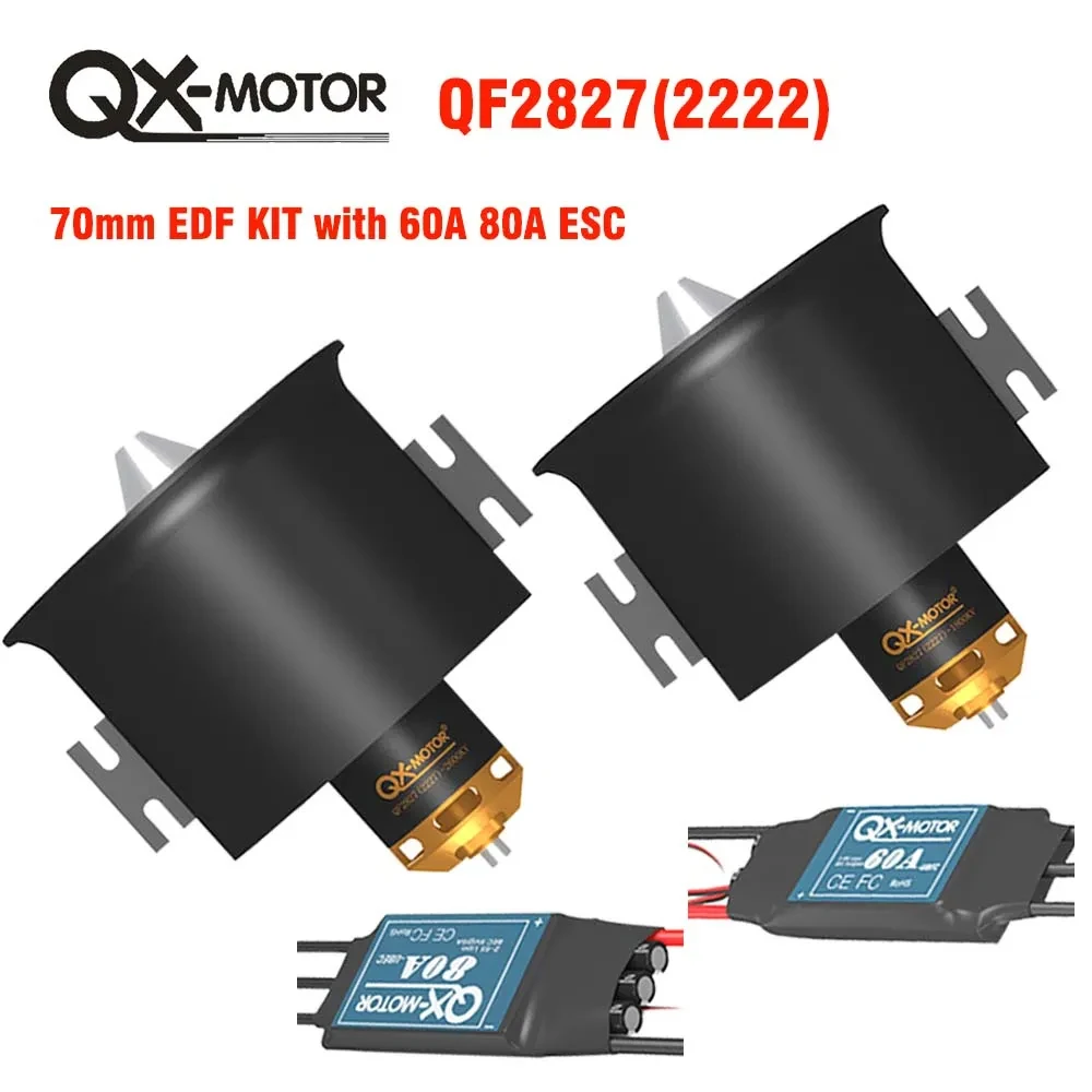 70MM EDF Set 12 Blade Ducted Fan 4S 6S QF2827 2600KV 1800KV Brushless Motor 60A 80A ESC for FMS RC Airplane Engine Power System