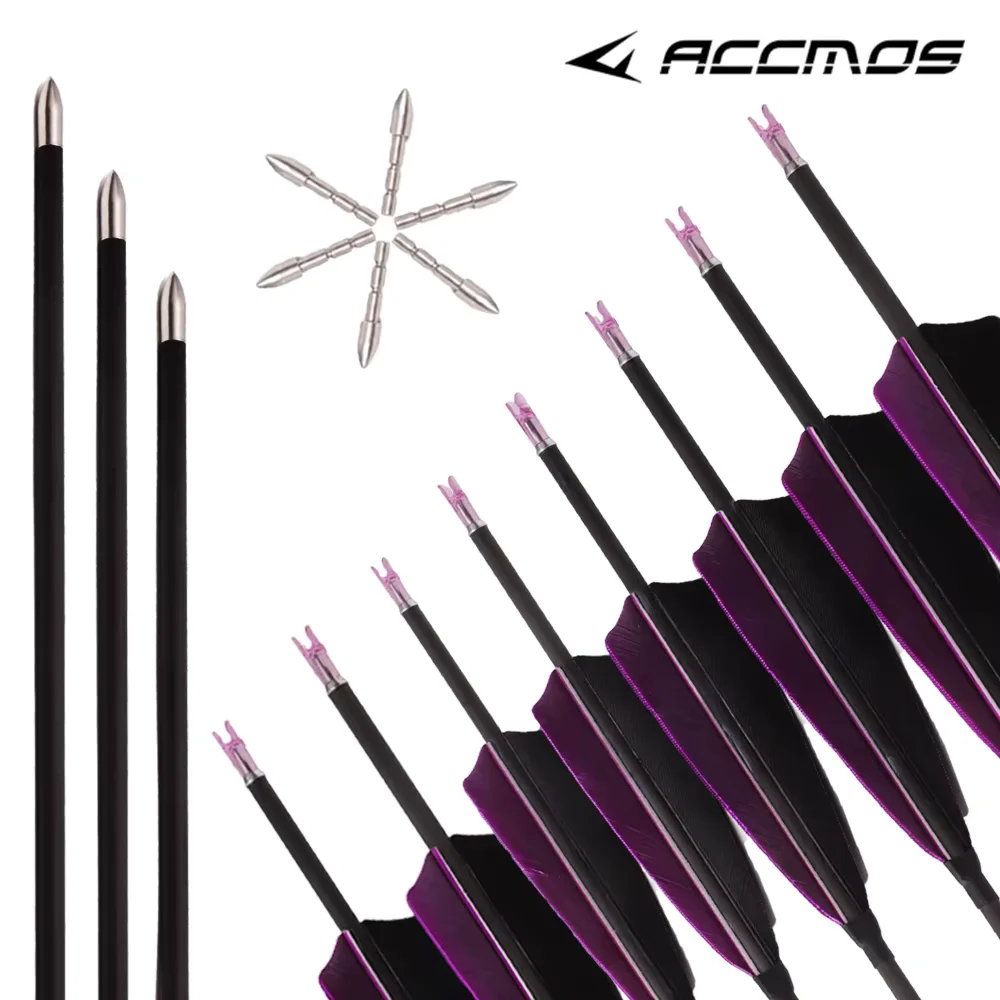 6/12/24 unidades ID4.2mm eje de flecha de carbono puro columna vertebral 300 350 400 500 600 700 800 900 1000 1100 1300 1500 1800 con pluma de pavo de 4 pulgadas