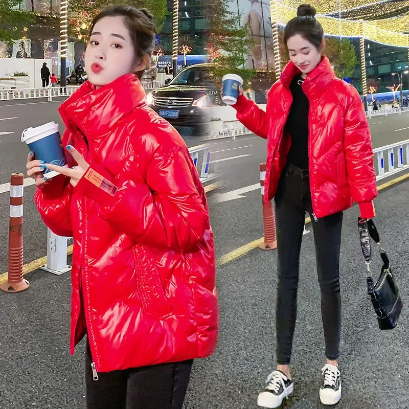 Winter New Cotton-padded Jacket Women Short Stand-up Collar Korean Version of The Bright Surface Loose Thick Padded Jacket Tide