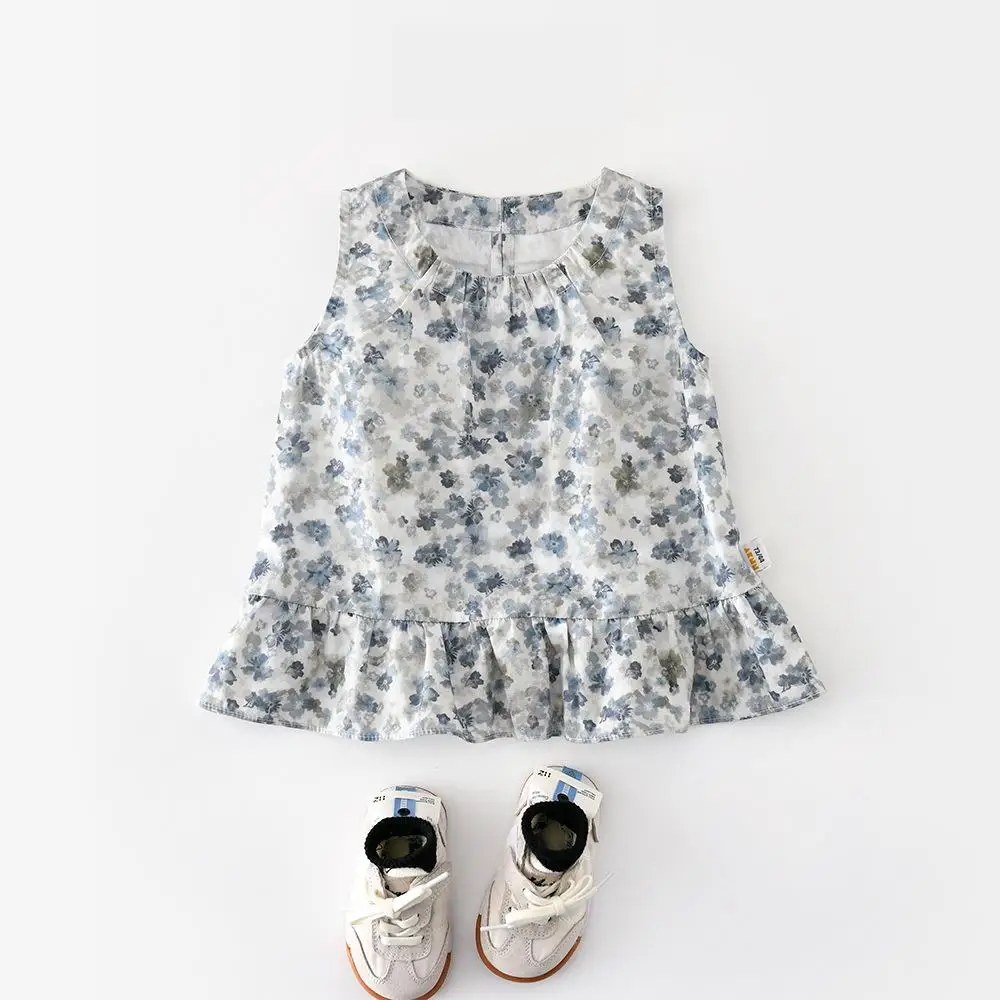 

2026 Summer New Baby Girl Sleeveless T Shirts Cotton Toddler Princess Tops Cute Infant Girl Floral Vest Children Clothes