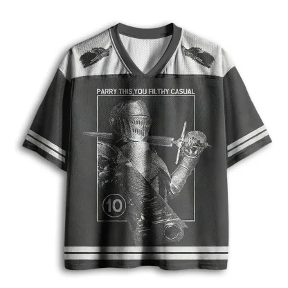 Parry This Knight Medieval Warrior Graphic Mesh V Neck T-shirt Men Vintage Game Style Summer Tee