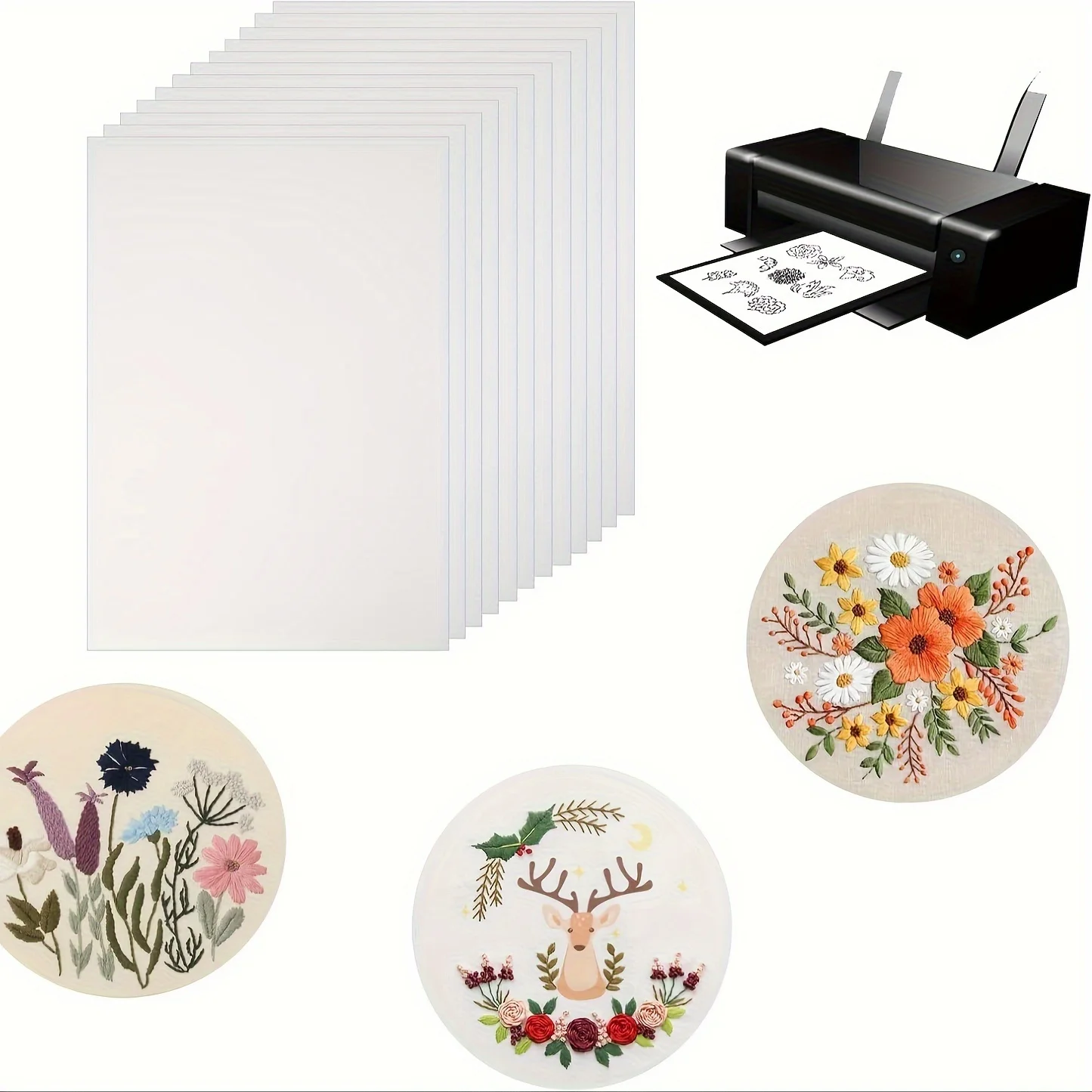 

50pcs A4 Size Water-Soluble Embroidery Stabilizer Paper , Printable for Hand & Machine Embroidery，Ideal for Floral Patterns