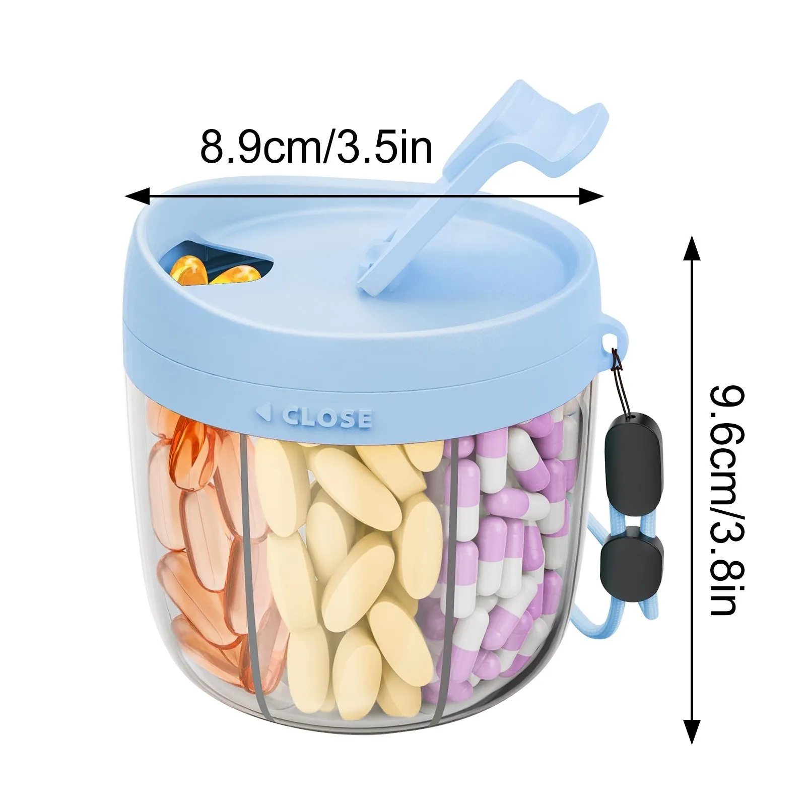 زجاجة توزيع حبوب الدواء ذات سعة كبيرة مع منظم فيتامين 7 مقصورات للسفر والمشي لمسافات طويلة وكوب حاوية حبوب منع الحمل المحمول الخالي من مادة Bpa