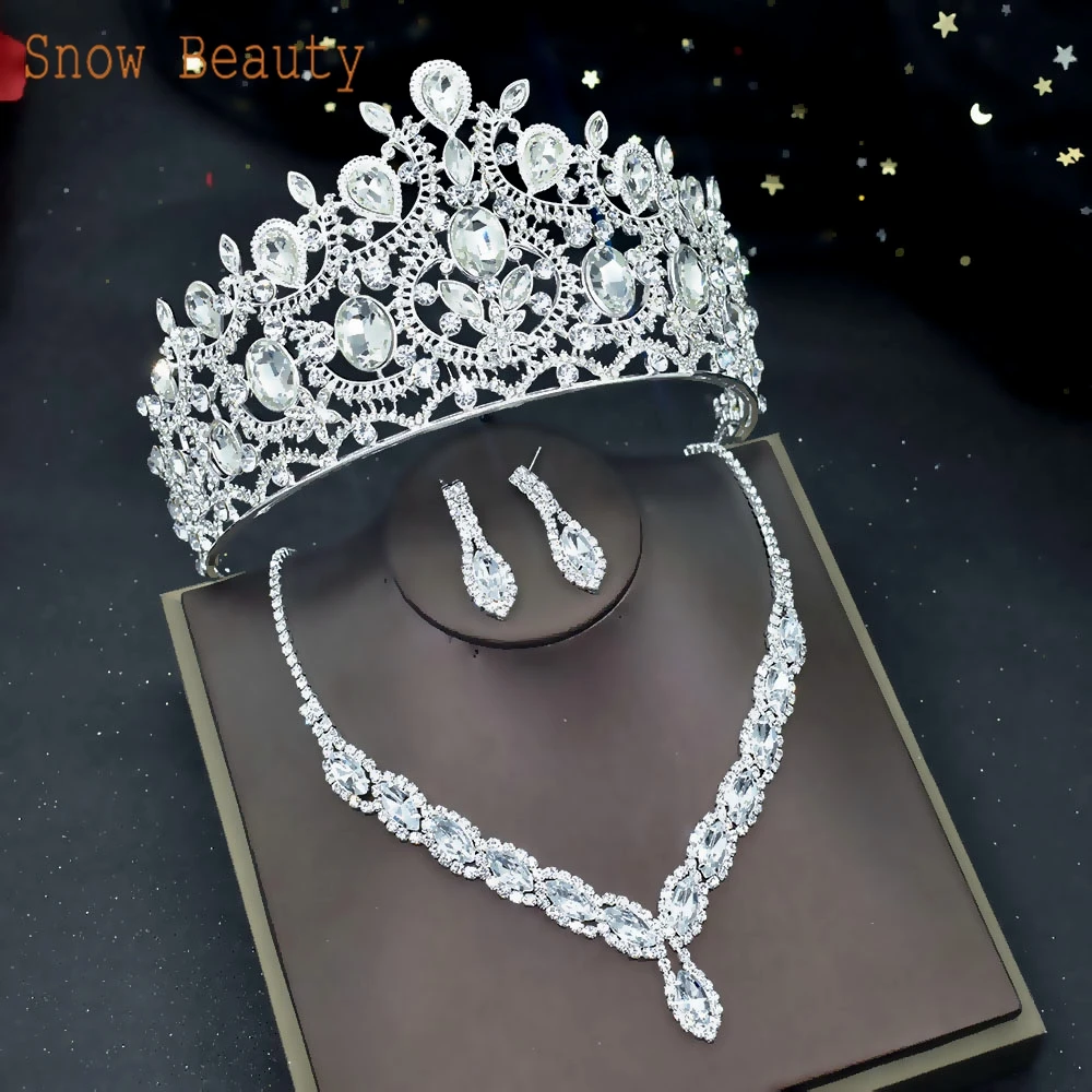 A44 Rhinestone Wedding Hair Accessories Baroque Headpiece Crystal Bridal Tiaras and Crowns Hair Jewelry Set Pageant Diadems