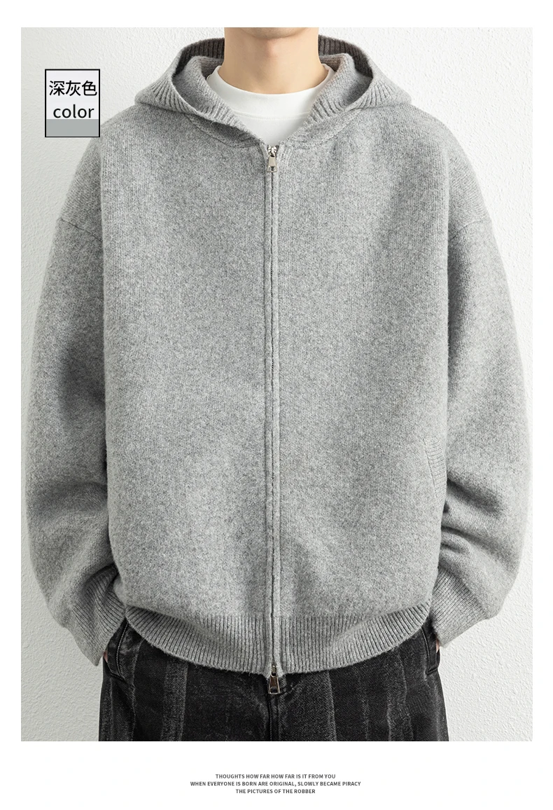 Legible Autumn Winter Casual Sweaters Men Solid Color Hooded Sweatercoats Male Loose Zip-up Knitted Cardigan Man