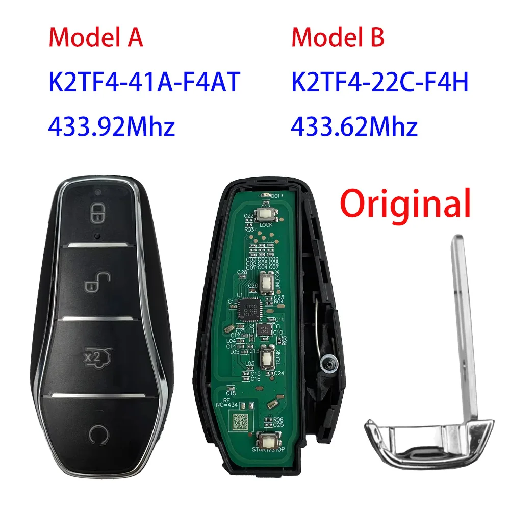 

Original 433.92/433.62MHz ID46 Chip Smart Remote Car Key For BYD Qin PLUS DM-i Qin PLUS EV Yuan PLUS SONG Dolphin K2TF4-41A-F4AT