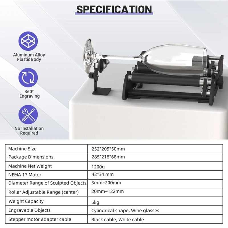 Small DIY Engraving Machine Rotating Roller For CNC Marking Machine Rotating Y Axis For Wine Glasses And Jars Easy To Use