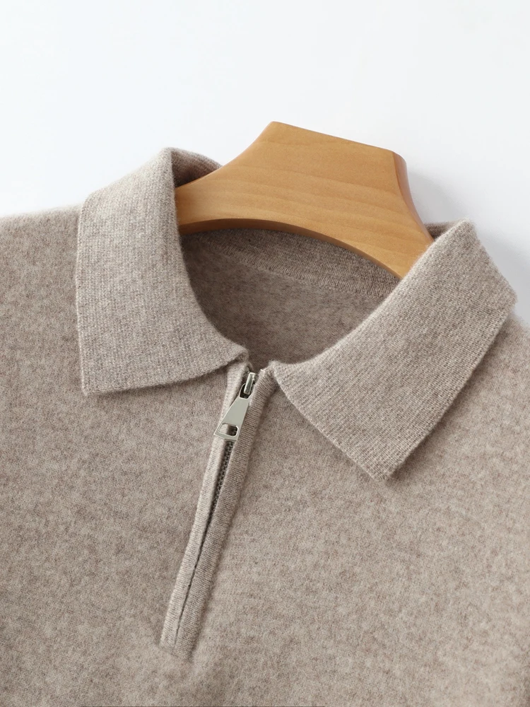 Pull en cachemire à col polo pour hommes avec fermetures éclair, pulls intelligents, tricots décontractés, 100% laine mérinos, manches longues, tout doux, automne, hiver